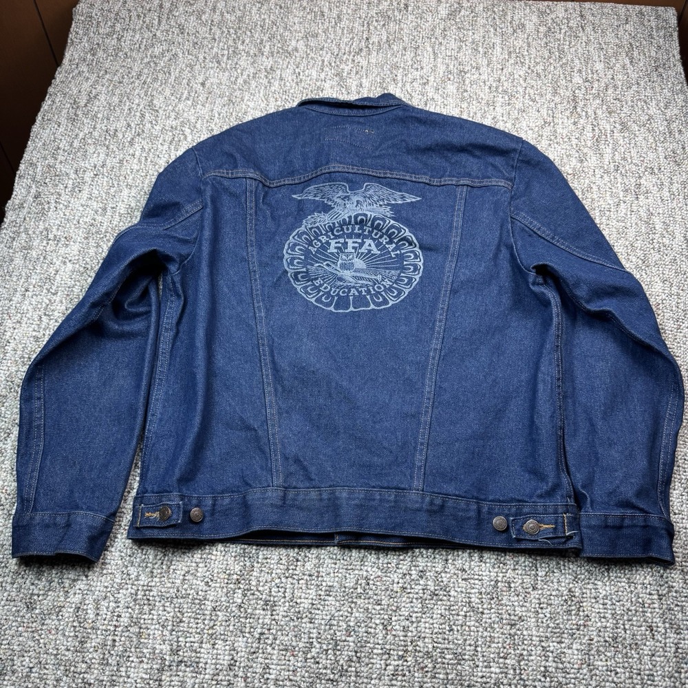 Vintage Wrangler Denim Jacket Mens Large Blue FFA Back Future Farmers Of America - Picture 9 of 11